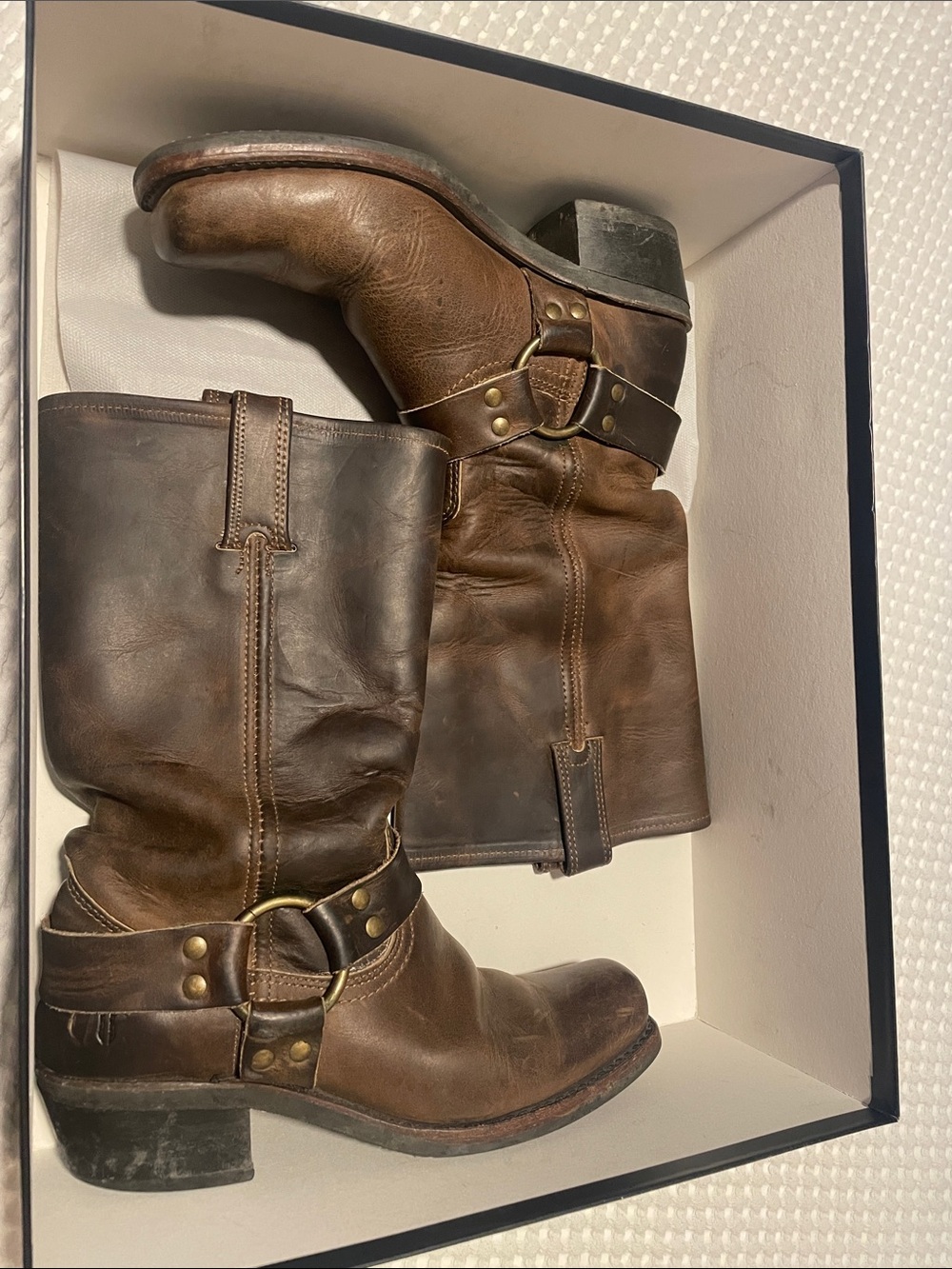 Frye Brown Leather Harness Moto Boots